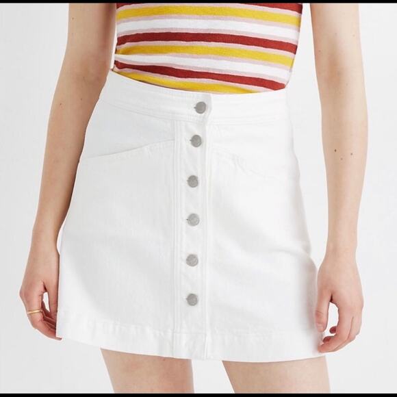 Madewell Stretch Denim A-Line Mini Skirt in Tile White: Button-Front Edition - Picture 1 of 9